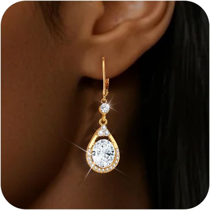 Sterling Silver Drop Earrings for Women Trendy Leverback Silver Dangle Earrings with Cubic Zirconia Charm Dangle Drop Earring Jewelry Hypoallergenic - Image 2