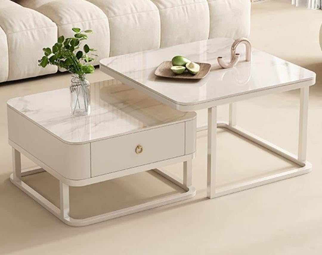Wooden Centre Coffee Table Set of 2 for Living Room | Modern Nesting Coffee Table Set | Stylish Center Table for Home, Office & Lounge Décor (Cream)-picture-20