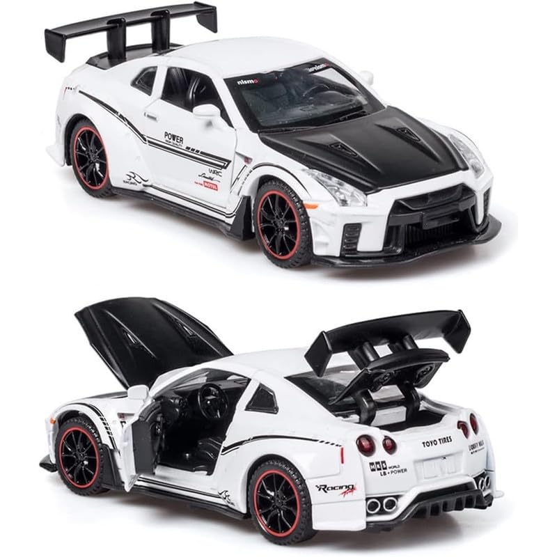 Image of Kids Model 1:32 Nessan R35 Die Cast Metal Car Pull Back Action Opening Doors with Realistic Engine Sound Lights Toy Car Gift for Boys - Red