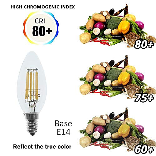 HUAMu E14 LED Candle Bulb Dimmable 6W 60W Equivalent Warm White 2700K SES (Small Edison Screw) Chandelier Bulbs C35 Vintage Filament Energy Saving Candelabra Light Bulb 10 Packs - Image 3
