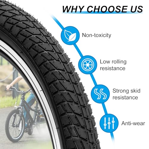 Kids Bike Tires and Tubes Set: 2-Pack 16×1.95/20×2.125 Inch