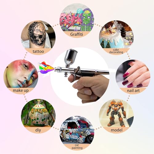 Image of Uouteo Airbrush Kit, Airbrush Trigger Gun with 0.5mm Fan Spray Cap /Needles /Nozzles, 15 CC Cup for Painting Model Nails Cake Makeup