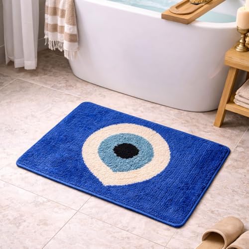 Image of Adequate Evil Eye Rangoli Door Mat Combo Set 2 in 1 (Round + Rectangular), Microfiber, Floor Mat for Home Entrance| Bedroom| Bathroom| Kitchen mat| Living Room| Pooja Room