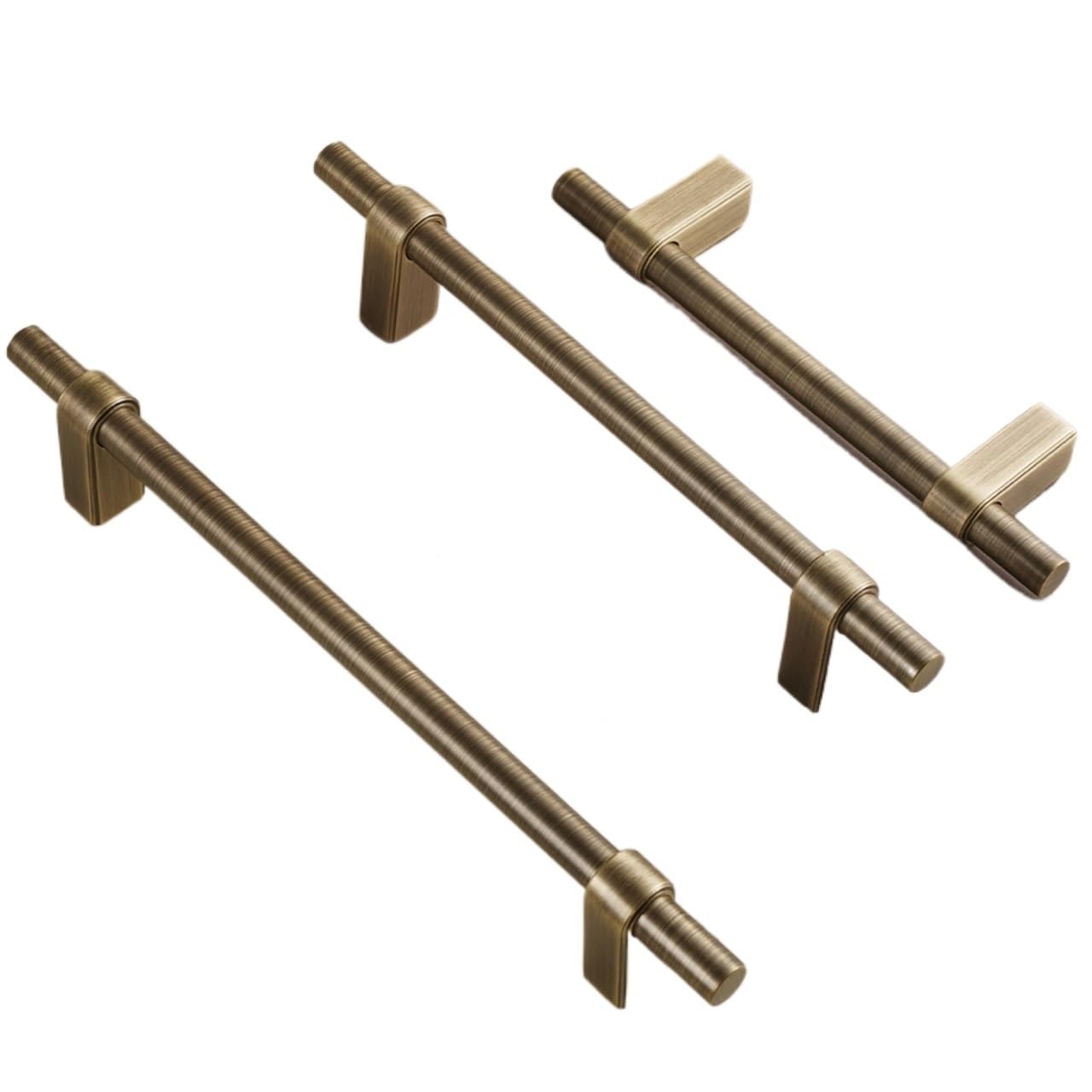 Gwyzax L3179-Ab-M Antique Cabinet Pulls Solid Brass Cabinet Knobs Modern Industrial Drawer Pulls For Cupboard Wardrobe