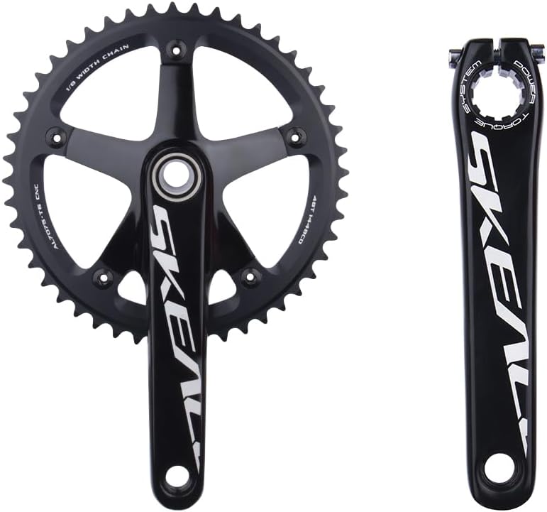 BOLANY 165mm Bike Cranksets 144BCD Lightweight Aluminium Alloy Single Speed Round Chainring Fit for Track Bicycle Fixed Gear Bike Crankset with Bottom (48T/49T)