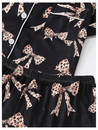 Image of Verdusa Women's 2 Piece Floral Bow Pajama Set Short Sleeve Button Down Shirt and Shorts Set