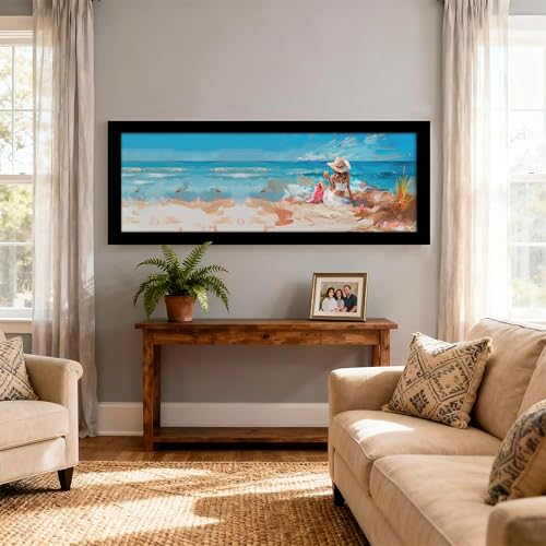 Image of PAINTINGMANTRA Girl Enjoying on Beach Summer Vacation Wall Art Framed Luxury Paintings for Home Decoration, Living room, Bedroom and Office Decoration (99x38 CM)