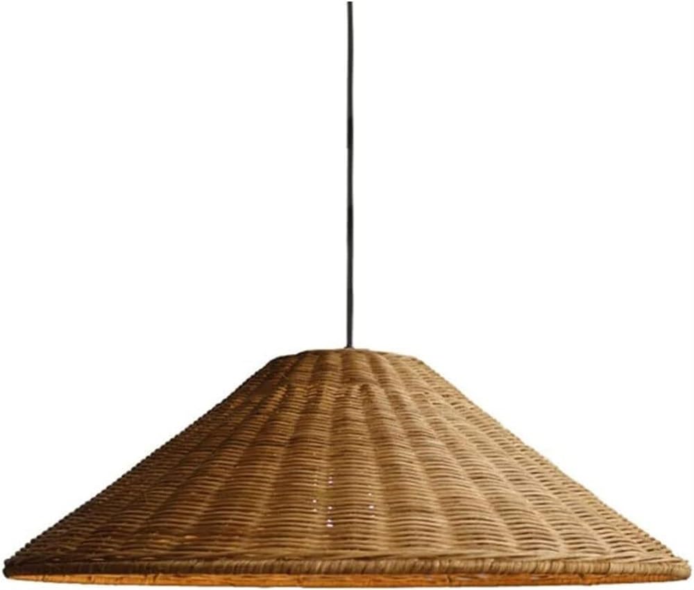 Suspension rétro rotin tressé main bambou marron luminaire déco bureau