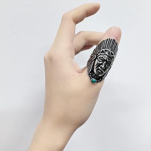 Miniatura 3 de Anillo de jefe indio para hombres y mujeres, anillos de cabeza indios nativos americanos, banda de acero inoxidable Spirit of The Warrior, punk,