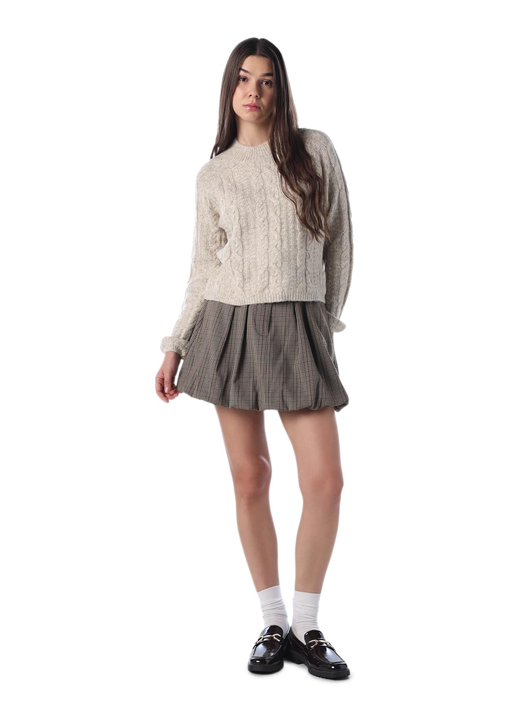 only Women's Self Design Regular Fit Beige Sweater-picture-15