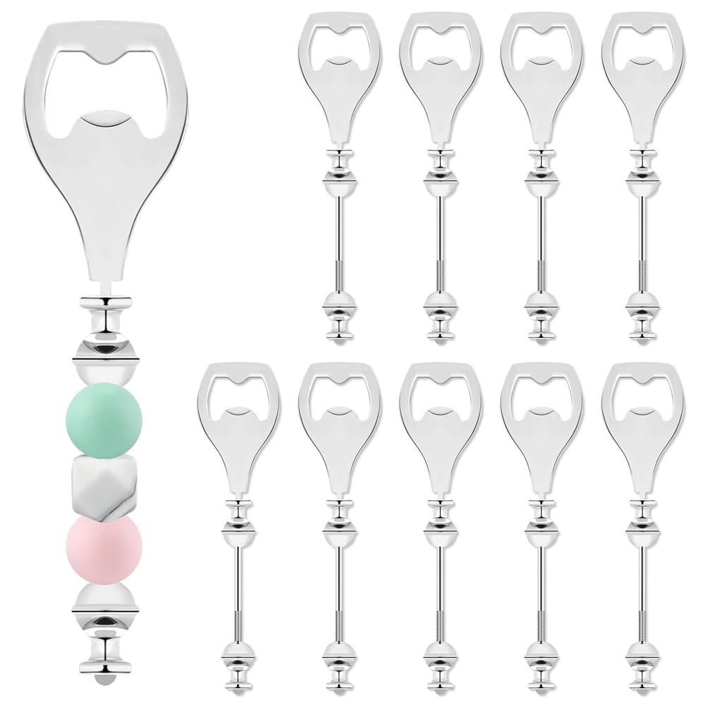 Qusedwey 10 Pack Beadable Beer Opener Flat Beer Bottle Opener Decorative Beaded Bottle Opener DIY Bead Bottle Opener
