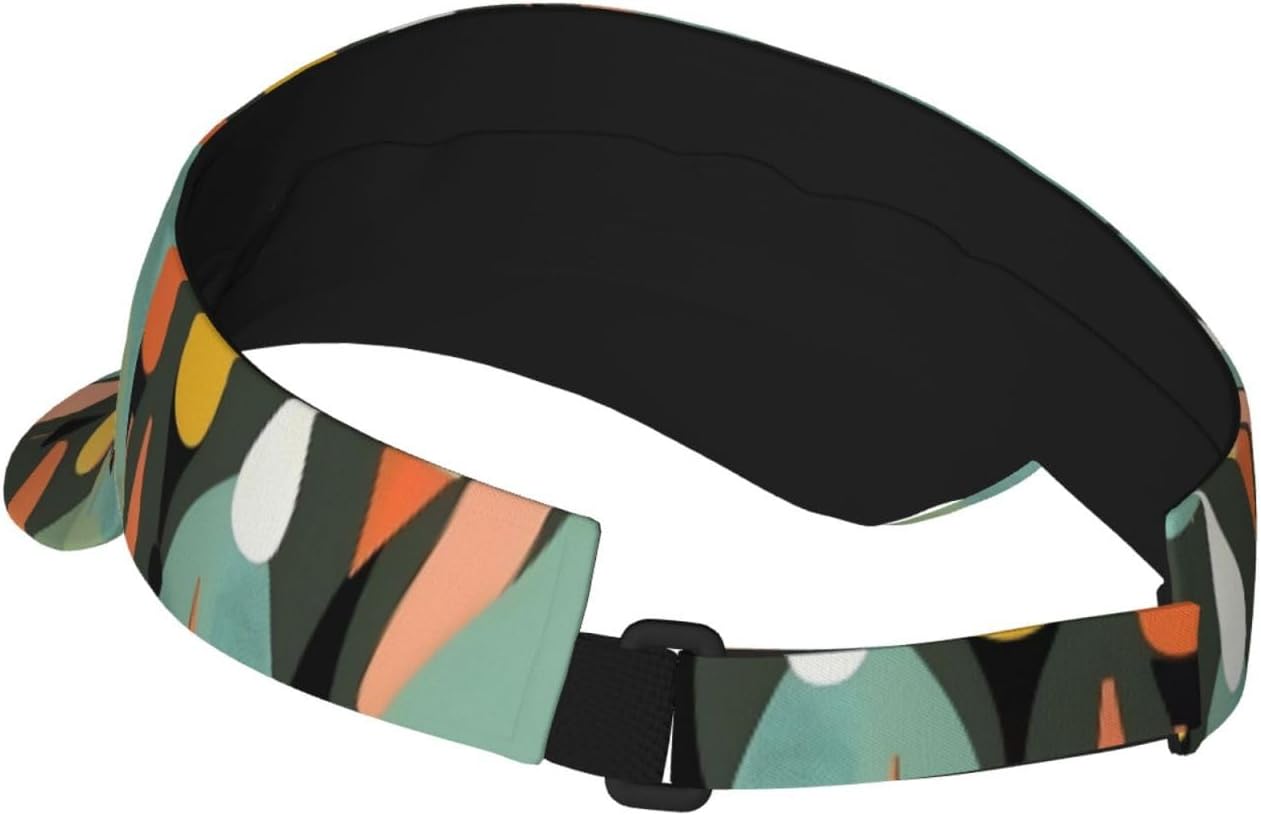 Mid Century Modern Retro with Drop Shapes Print Sports Sun Visor Men Women Lightweight Cooling Stretchy Visor Hat for Running, Tennis, Golf Black