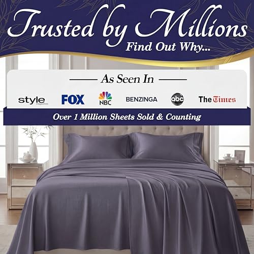 Image of DECOLURE 100% Viscose Derived from Bamboo Sheets California King Size - Luxury 4 Pc Naturally Cooling Sheets, Ultra Soft Bed Set - Deep 17 inch Pockets, Double Stitching, Oeko Tex Standard (Grey)