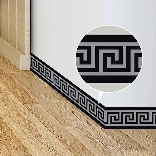 Neukids Carta da parati grigia con bordo greco adesivo geometrico autoadesivo impermeabile adesivo per piastrelle adesivo da parete per parete soffitto specchio specchio bagno cucina soggiorno