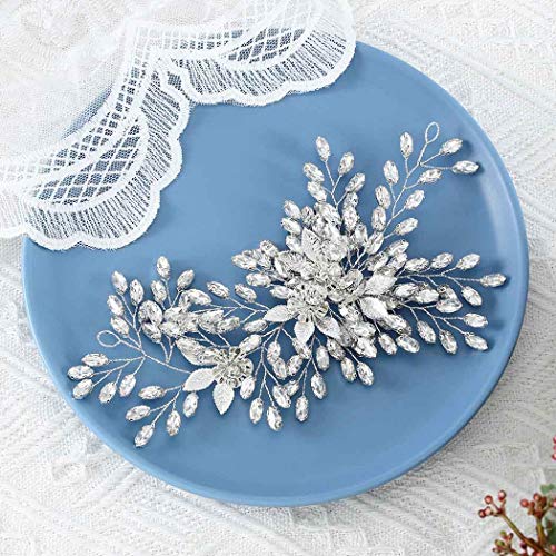 Handcess Bruid Bruiloft Kristal Hoofdbanden Zilveren Bloem Hoofddeksel Strass Bladeren Bruids Haaraccessoires voor… - Image 3