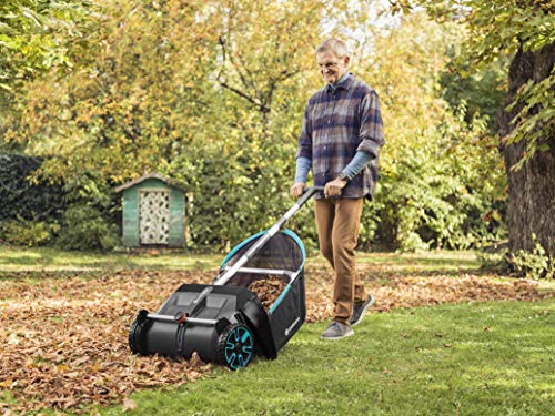 GARDENA (03565) Lawn and Leaf Collector, Durable and Easy to Manuever Push Lawn and Leaf Sweeper with Large Capacity 3.2 cu. ft. Mesh Collection Hopper Bag, 5 Year Warranty