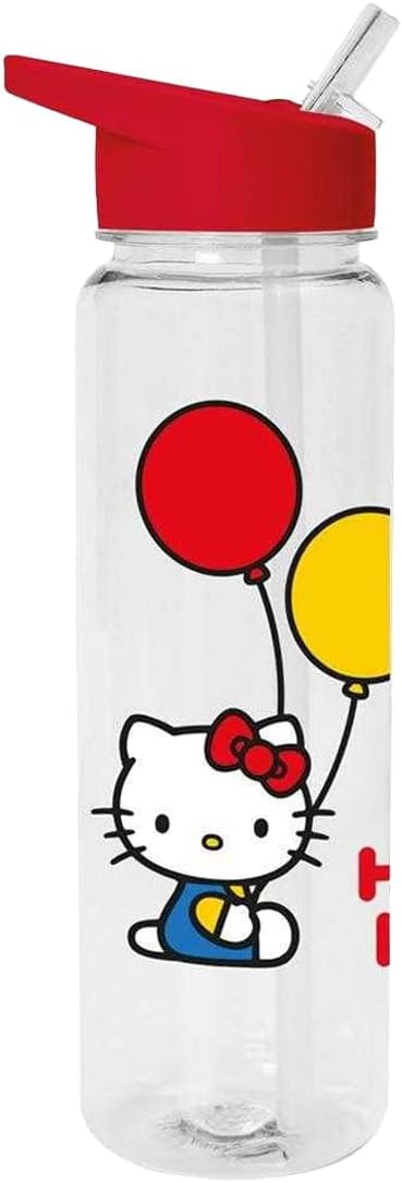 Pyramid International Hello Kitty (Balloons) Plastic Water Bottle, 24oz/700ML with PE Straw - Durable, Spill-Proof Design for On-the-Go Hydration