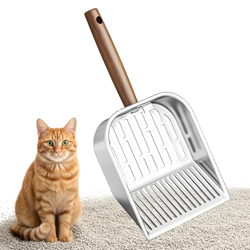 Hwtcjx Pelle à Litière pour Chat, Pelle Litiere Chat Métal avec Poignée en Bois, Cat Litter Scoop, Taille des Pores de 7mm 3mm, Nettoyage Facile pour Les Chatons