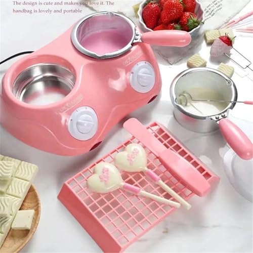 KANLVU Multi-functional Chocolate Melting Fondue Set, Electric Warmer for Cheese & Peanut Butter (Pink Double Pan) - Image 4
