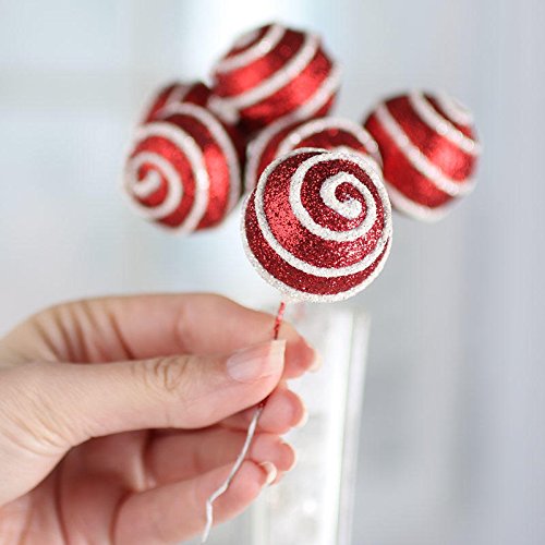 Factory Direct Craft 24 Sparkling White and Red Ball Candy Picks for Tree Trim, Holiday Crafting, and Holiday Crafting
