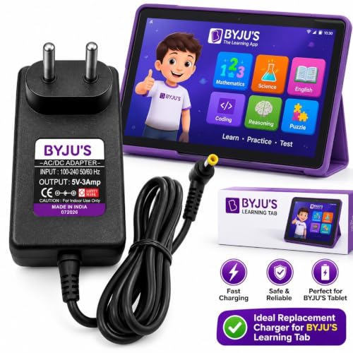 Image of Compatible with BYJU'S Learn Station Tablet 5V - 3Amp Specifically Designed to Support BYJU'S Proper fit, Reliable Charging, and Safe Operation Long Cable 1.7meter and L pin comfteble
