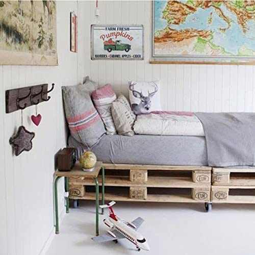 Tisoso Farm Fresh Pumpkins Vintage Kitchen Signs Green Truck Sign Farm Decorative Country Home Decor Iron Painting Decoration 8X12Inch #TOP6