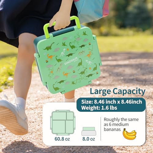 Image of Lunch Box with Thermos, [Large Capacity] Insulated Bento Box Kids with 4 Compartment for Ages 3+, Drop-Proof & Dishwasher Safe Lunchbox Container Green
