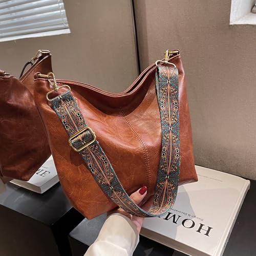 Image of Hobo Bags for Women Crossbody Bag Guitar Strap Purse Vegan Leather Shoulder Handbags Boho Purses Tote Bucket Bag