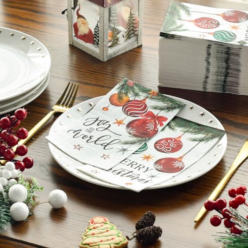 Horaldaily 100 Christmas Disposable Paper Decorative Guest Napkins, Xmas Balls for Party Lunch Dinner Kitchen Bathroom Decoration – Image 3
