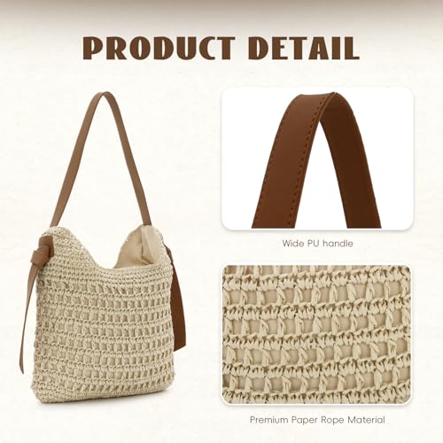 Bolso de playa tejido para mujer con asa PU miniatura 6