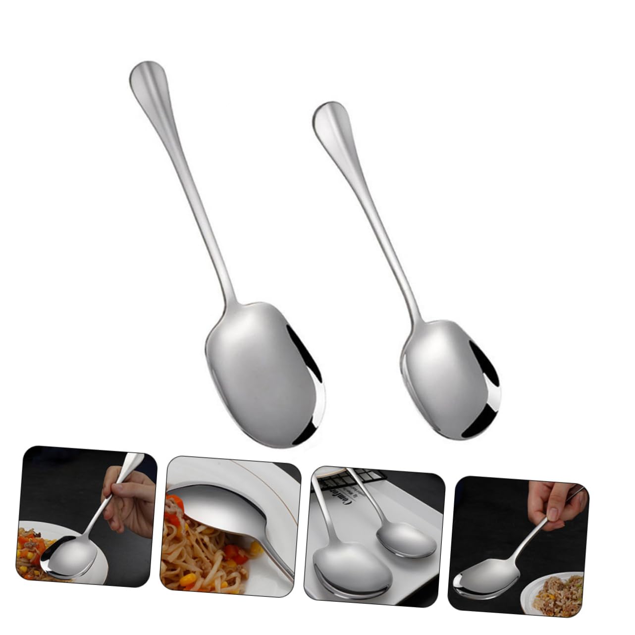 SOLUSTRE 2Pcs Stainless Steel Food Serving Spoons Ergonomic Design Wide Scoop for Easy Serving Mirror Polished for Restaurants and Banquets Silver
