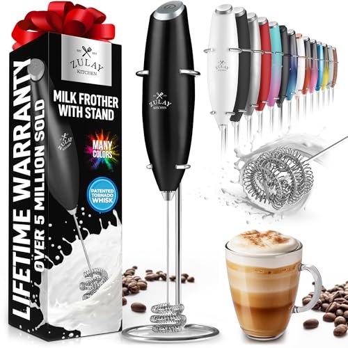 Image of Zulay Powerful Milk Frother for Coffee with Upgraded Titanium Motor - Handheld Electric Whisk, Milk Foamer, Mini Mixer & Coffee Blender for Frappe, Latte, Matcha, No Stand - Ultra Black