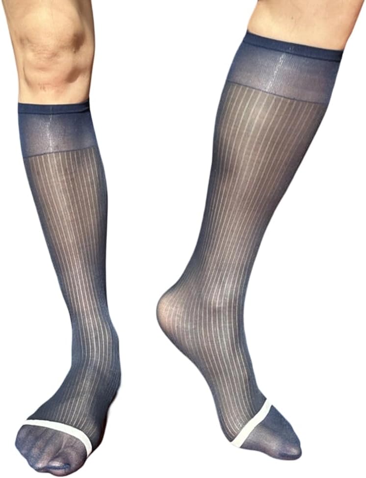 Men's Knee Length Dress Socks with Classical Design Nylon Stockings for Formal Occasion and Business
