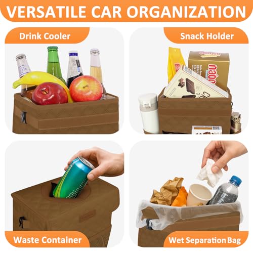 Image of Vankor Car Trash Can for Car Cute, Car Trash Bag Bin Hanging Waterproof Automotive Car Garbage Cans Leak Proof Vehicle Trash Can Diamond Pattern-Brown