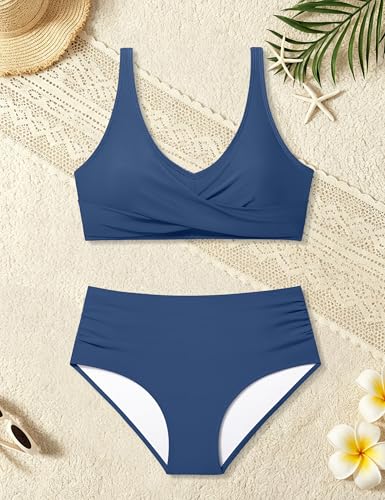 Image of Girls Bathing Suit Color-Block Adjustable Straps Bikini Sets Girls Two Piece Swimsuits with Chest Pad Swimwear 7-18T