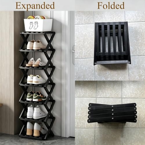 XZXWZX Schuhregal Schmal Schwarz,Klein Faltbar,Bambus,Platzsparend,Regal für Eingangsbereich, Schlafzimmer, Schrank, Wohnzimmerecke(8 Tier) – Ansicht 5