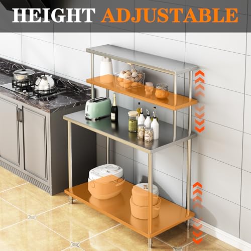 Stainless Steel Work Table with Overshelves, 48 x 24 Inch Heavy Duty Kitchen Prep Table with Adjustable Shelf for Commercial Restaurant, Warehouse, Garage