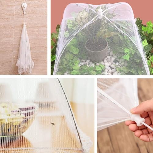 Image of VASISTHA Food Cover For Outside 1Pcs Reusable Food Tent Fruit Cover Pop-Up Food Nets Outdoors Mesh Screen Collapsible 17 CM,White (Pack of 2)
