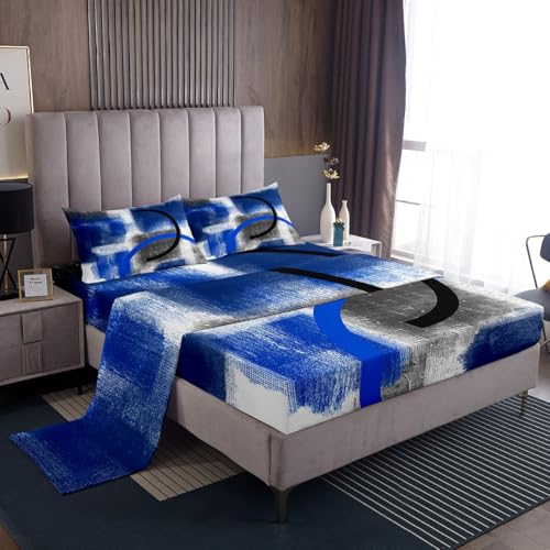Homemissing Juego de sábanas abstractas de 4 piezas con bolsillos profundos de 40,6 cm de profundidad, tamaño King, color gris y blanco, para niños y niñas, ropa de cama de arte moderno, de microfibra