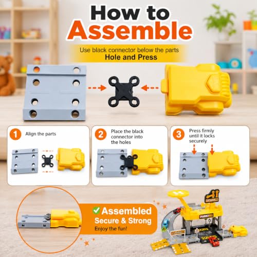 Image of WISHKEY Car Launcher Toys for Kids Parking Lot Toy for Kids 3+ Years, DIY Engineering Garage Playset with Die-Cast Car, Building Track, Launcher, Pretend Play Activity, Birthday Gift for Boys Yellow