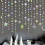 Iridescent Star Moon Circle Dot Garland Party Decoration Kit Hanging Crescent and Twinkle Little Star Streamer Bunting Banner for Kids First Birthday Ramadan EID Mubarak Baby Shower Wedding Decor - Image 4