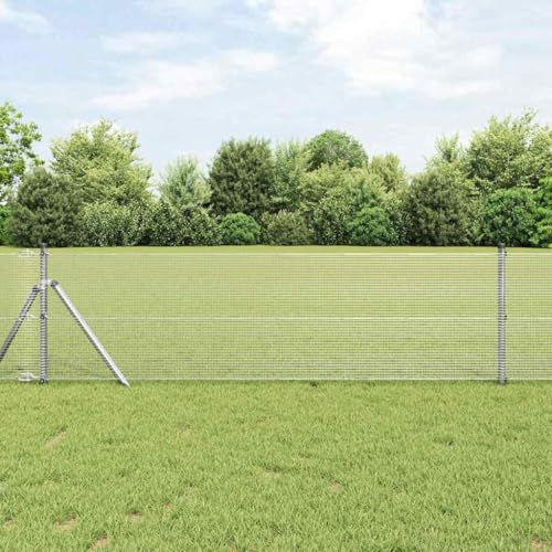 Postes de metal con postes plateados, 0,6 x 50 m, de acero, vallas decorativas para el jardín, valla de seguridad