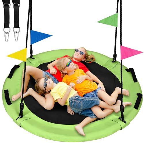Image of 48 inch Tree Swing, Larger Saucer Flying Swing for Whole Family, 900lbs Weight Capacity, with Adjustable Hanging Straps, for Outdoor Playground, Green