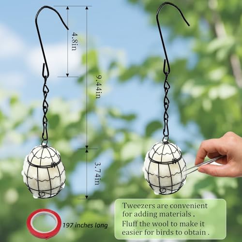 Image of Bird Nesting Material Holder Hummingbird Nesters Natural Wool ​for Wild Birds Nesting Station Bird Watching Gifts for Patio Garden Outdoor