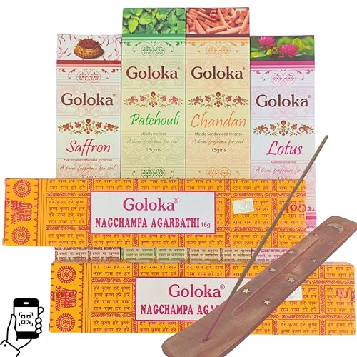 Incienso Natural Sin Toxicos, Incienso Tradicional Orgánico Hecho a Mano, 6 Paquetes De 15gr + Quemador de Inciensos y QR. Inciensos Artesanales para Meditación, Yoga, Relajación, Aromaterapia Opc01