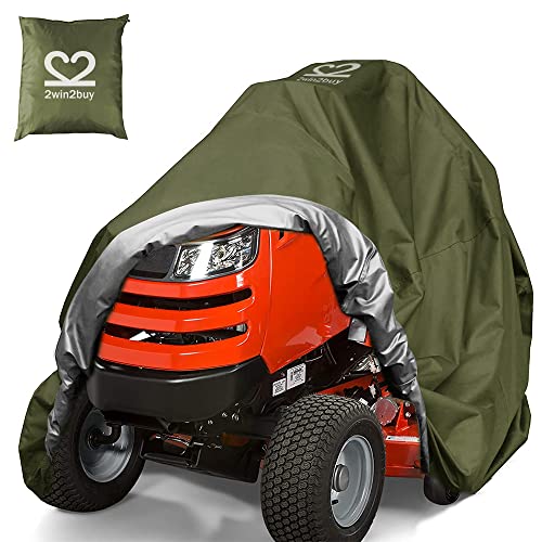 Riding Lawn Mower Cover, Heavy Duty 600D Oxford Outdoor Tractor Cover Waterproof UV Protection Lawn Mower Cover Fit Decks up to 54' with Elastic Cord & Storage Bag, Green