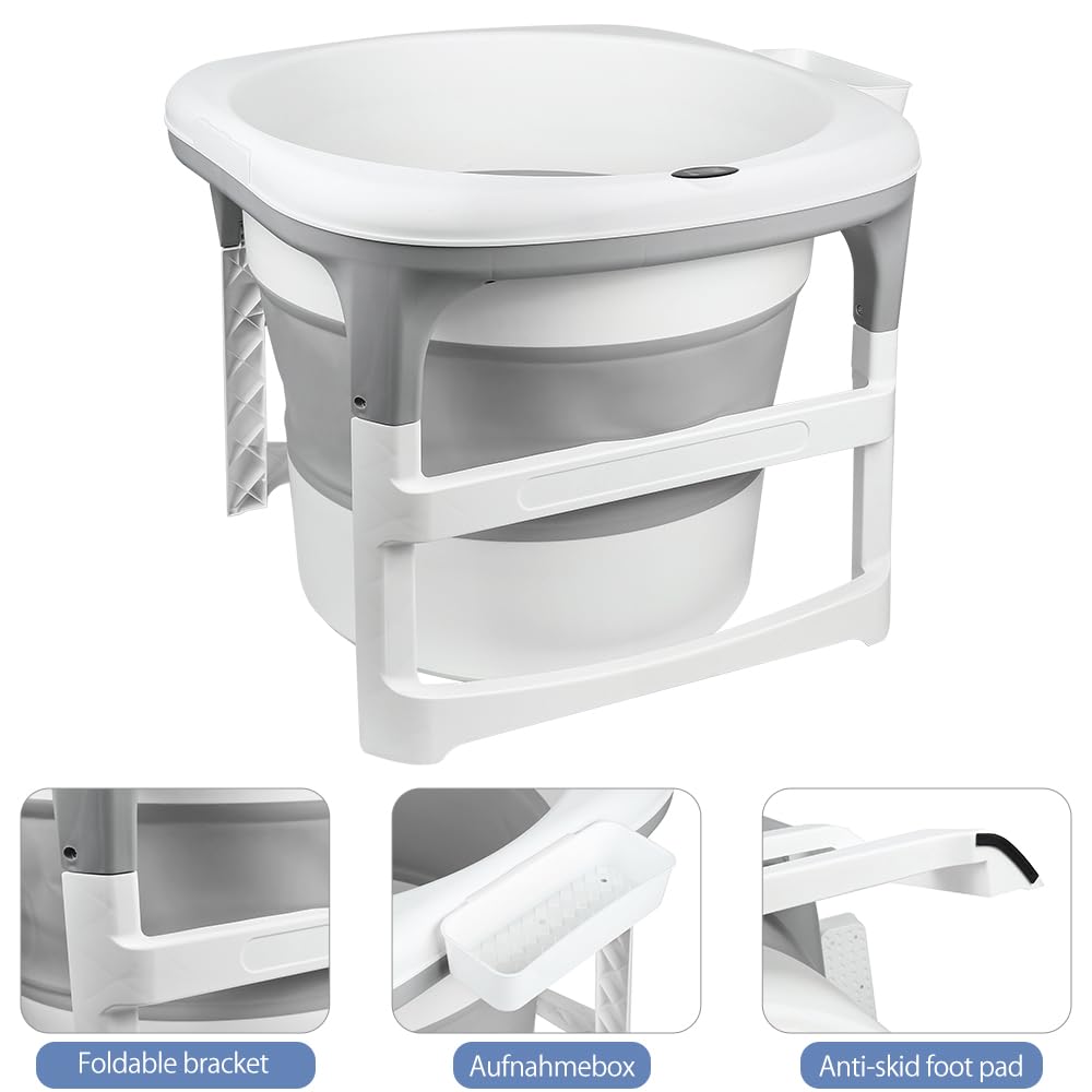 Bañera plegable para bebé, bañera infantil, bañera plegable para niños de 0 a 9 años, para la ducha, para recién nacidos, para toda la familia, gris, antideslizante, para bebé, 7 x 75 x 67 cm (gris)