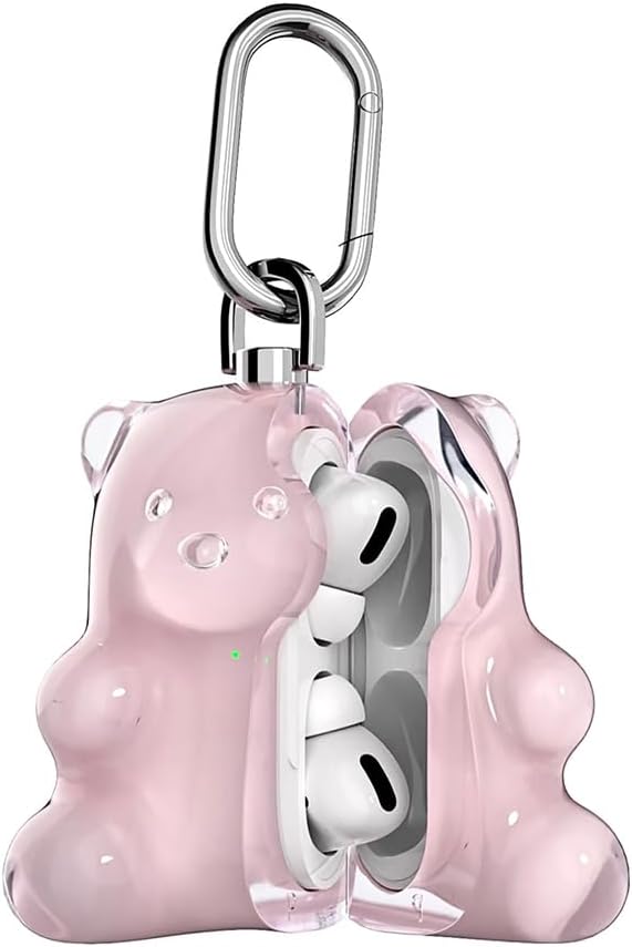 Gummy Bear Headphone Case Cute Bear for Airpods 4/3/Pro/Pro2 Case Transparent Headphone Case Headphone Accessories (Pink, Airpods Pro 2)