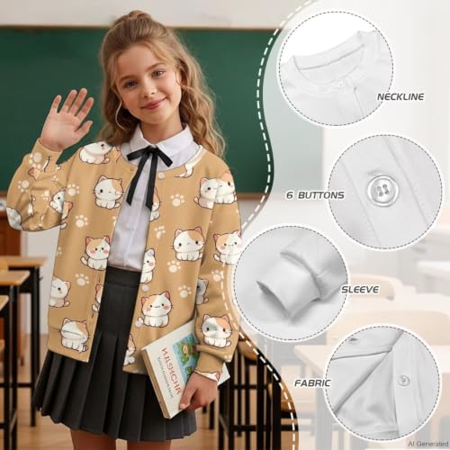 Image of Girls Cardigans Sweater Long Sleeve Crew Neck Button Down Sweaters School Outerwear for Kids Fall Winter Tops
