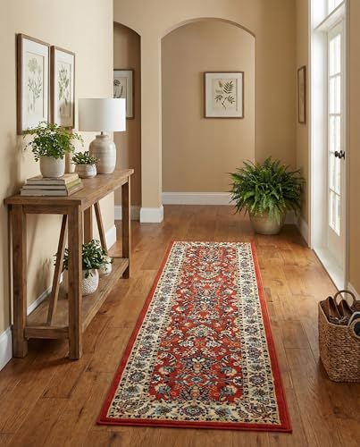 Rugs.com - Yasmin Collection Rug – 10 Ft Runner Terracotta Traditional Area Rug – Stain Resistant for Hallways and Entryways
